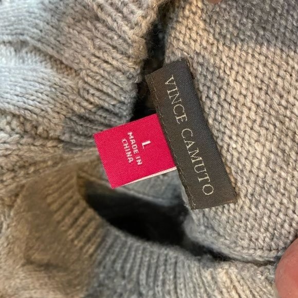 Vince Camuto Cable Stitch 3/4 Sleeve Mock Neck Relaxed Fit Mixed Knit Sweater - Picture 9 of 12